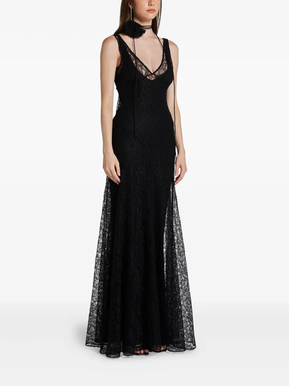 De La Vali Jurk met V-hals en kant Zwart