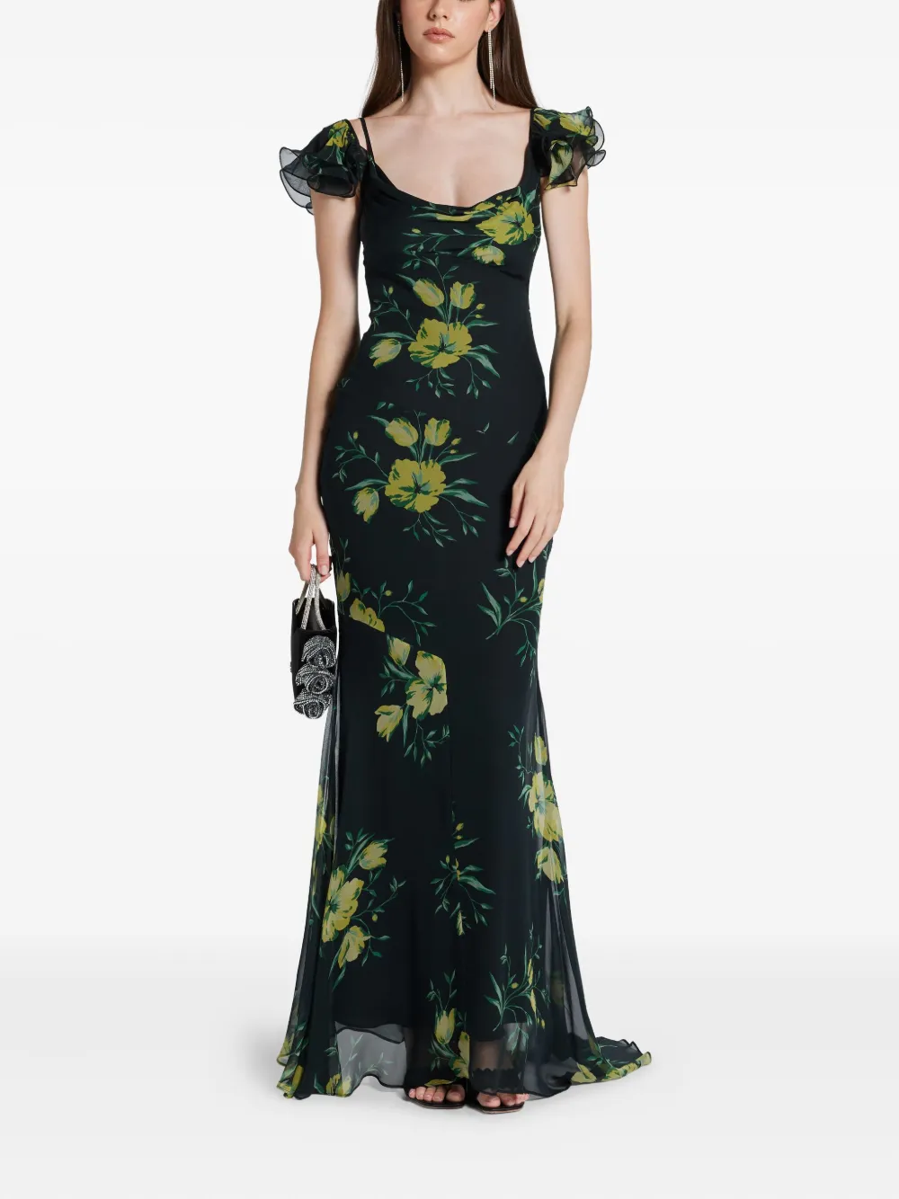 De La Vali ruffled floral-print dress - Zwart