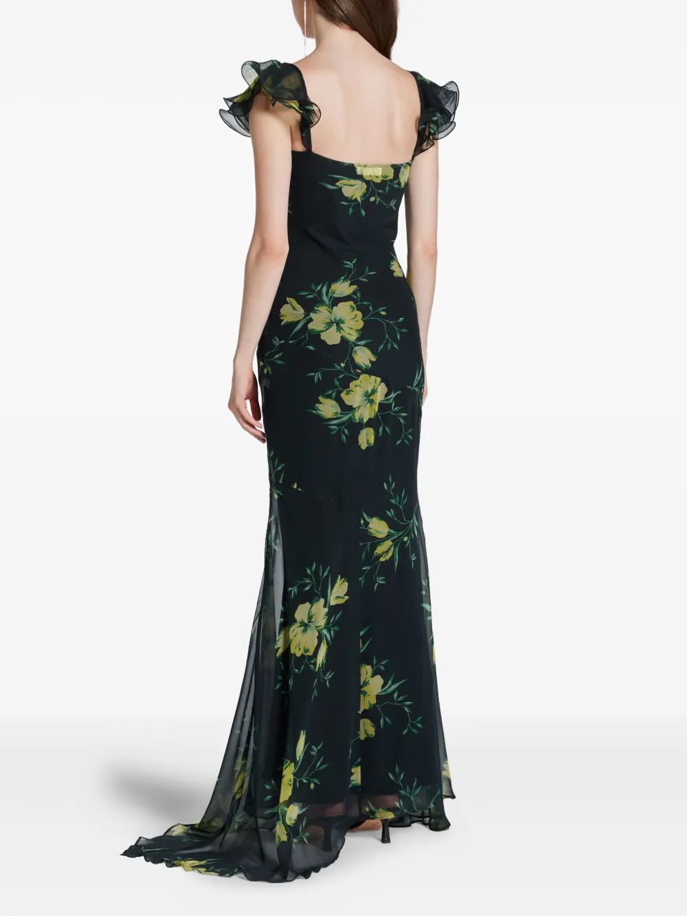 De La Vali Ruffled Floral-print Dress In Black