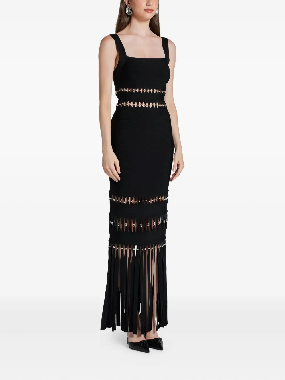 Herve Leger Ines Fringed Dress In Black