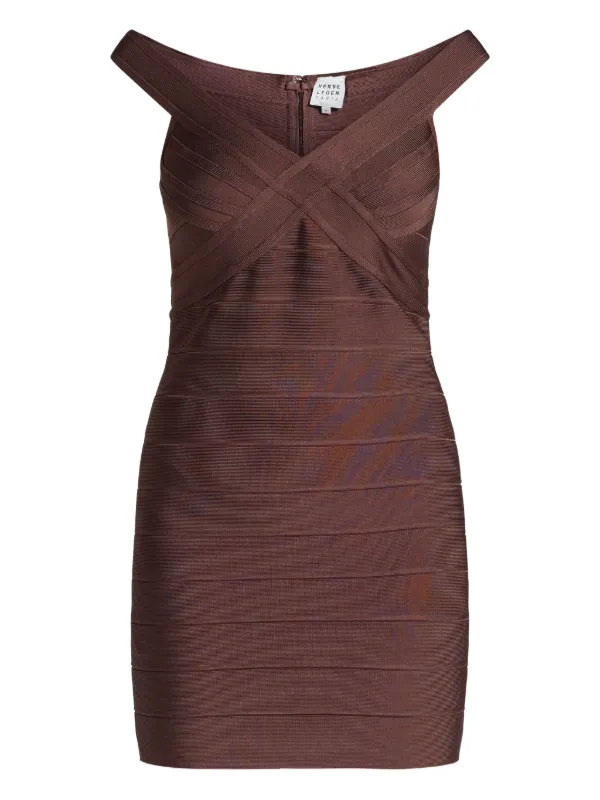 Herve Leger Rachel Off-the-shoulder Bandage Mini Dress - Chocolate Herve Leger Rachel Off-the-shoulder Bandage Mini Dress - Chocolate