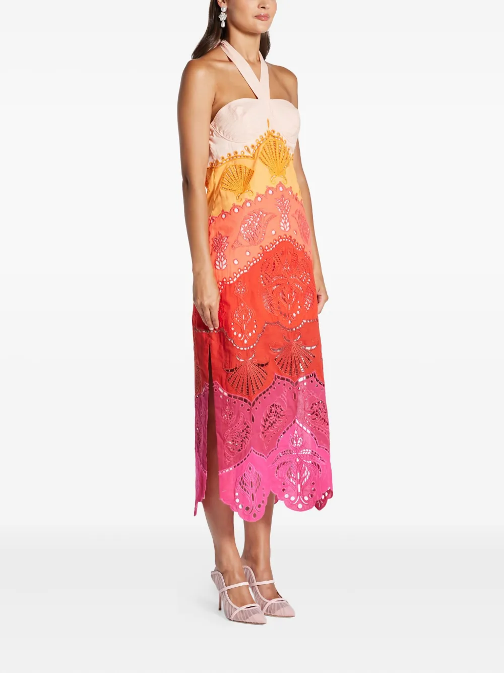 Farm Rio Summer Gradient Ombre Richelieu Midi Dress In Multi In Multi