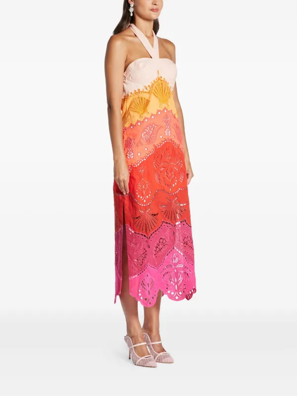 FARM Rio embroidery-eyelet halter-neck Midi Dress | Neutrals | FARFETCH FARM Rio embroidery-eyelet halter-neck Midi Dress | Neutrals | FARFETCH