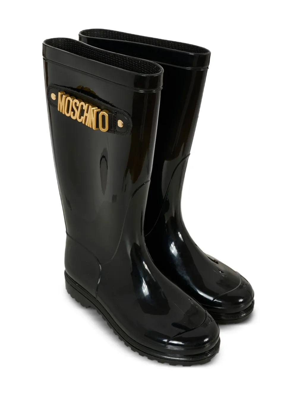 Moschino Kids logo round-toe rain boots Black