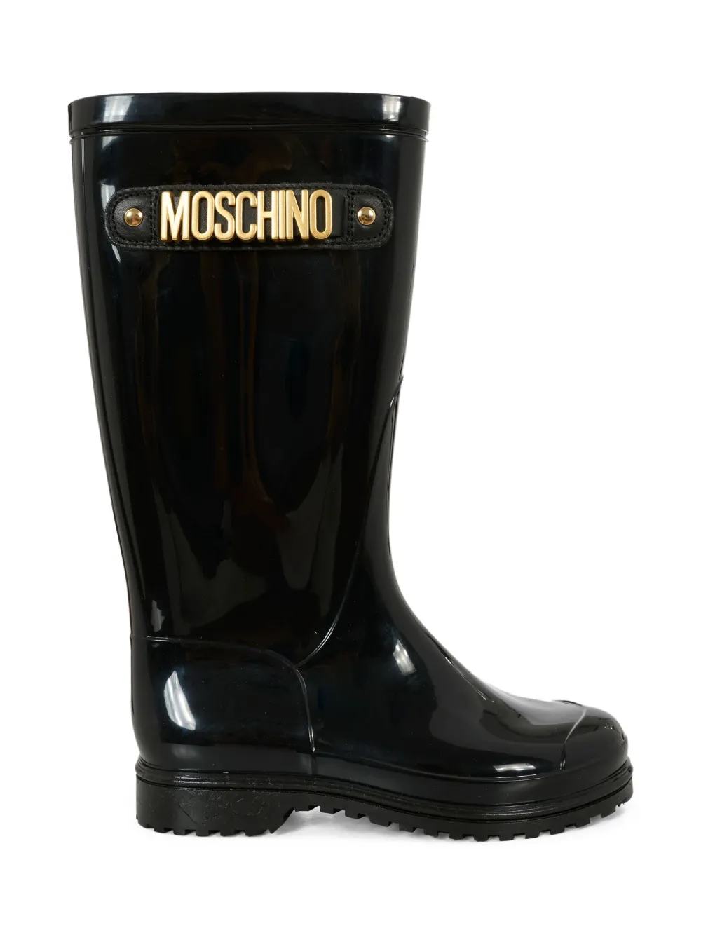 Moschino Kids logo round-toe rain boots Black