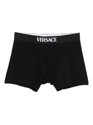 Versace Grecca-waistband Lace Boxers | Black | FARFETCH