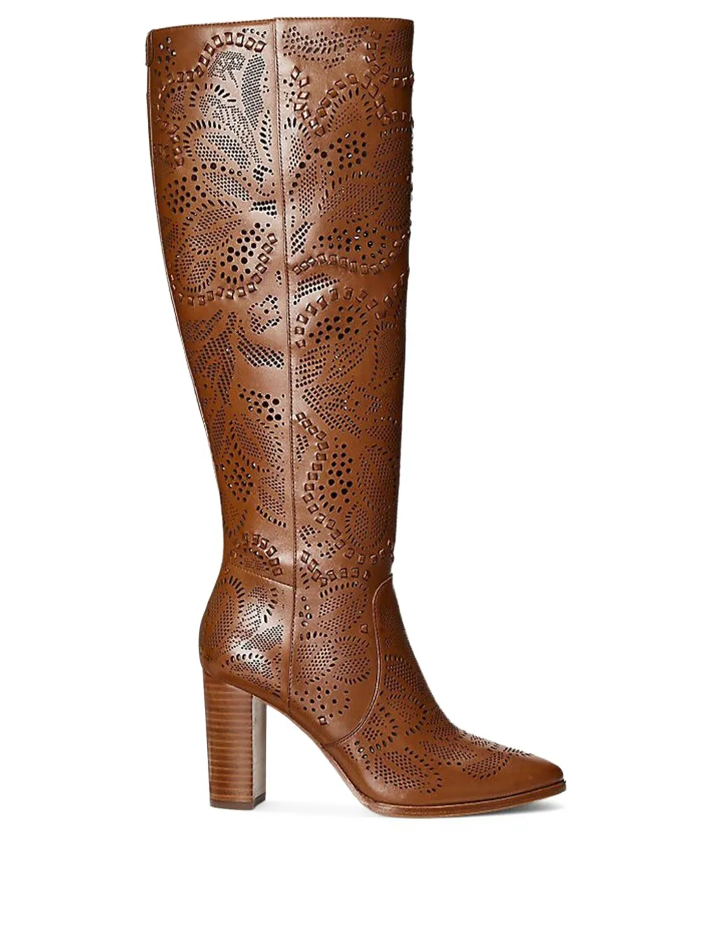 Lauren Ralph Lauren floral-lasercut leather boots Brown