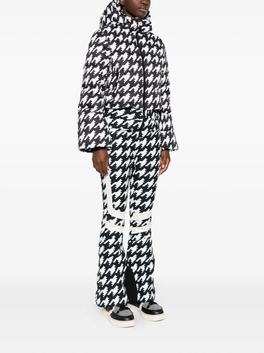 Perfect Moment Houndstooth Hooded Jumpsuit In Black