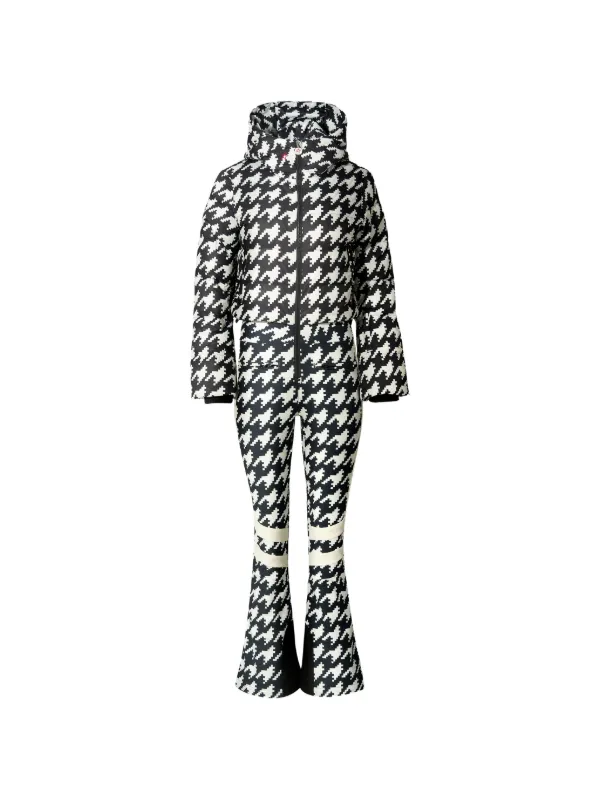SOMTHRON Women's Houndstooth Trench Coat Notch Lapel Double Breasted Quilted Lined Long Jacket Overcoat Pea Coat, Black, M