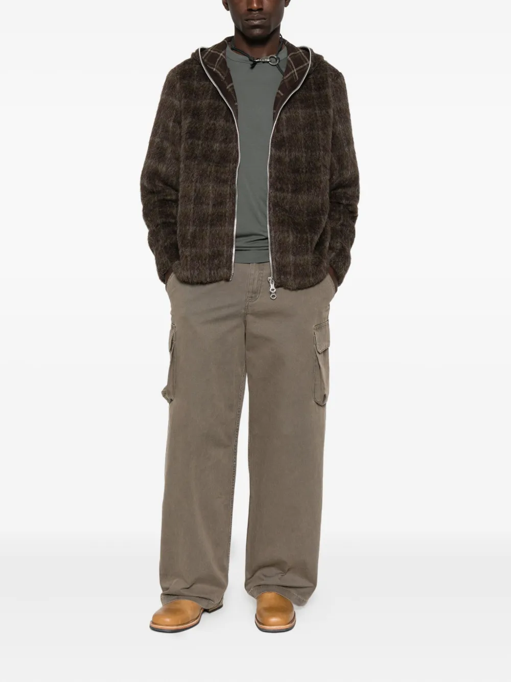 Our Legacy Embroidered Wool Blend V-neck Cardigan With Front Pockets In Brown