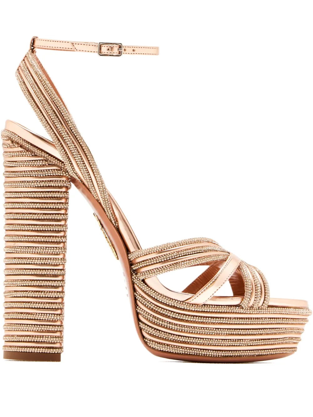 Aquazzura 140mm Sundance Sparkle Embellished Platform Sandals In Pink