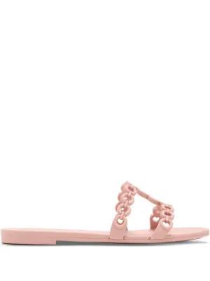 Aquazzura アクアズーラ フラット フリンジ サンダル ピンク ミュール 美品 イタリア製 アクアズーラ フラット フリンジ サンダル