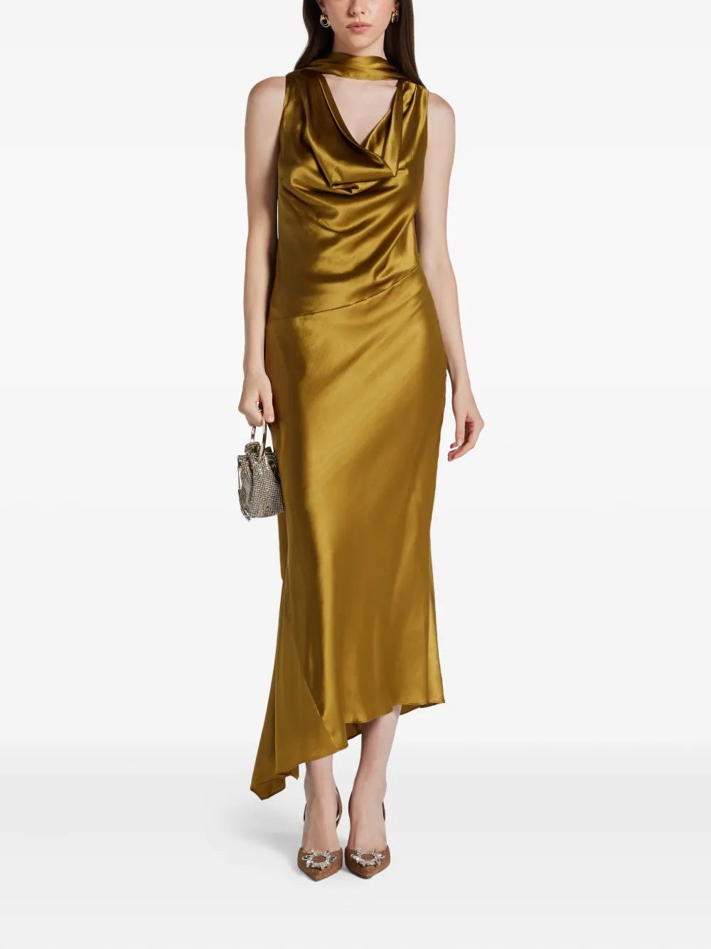 De La Vali cowl-neck asymmetric dress - Bruin