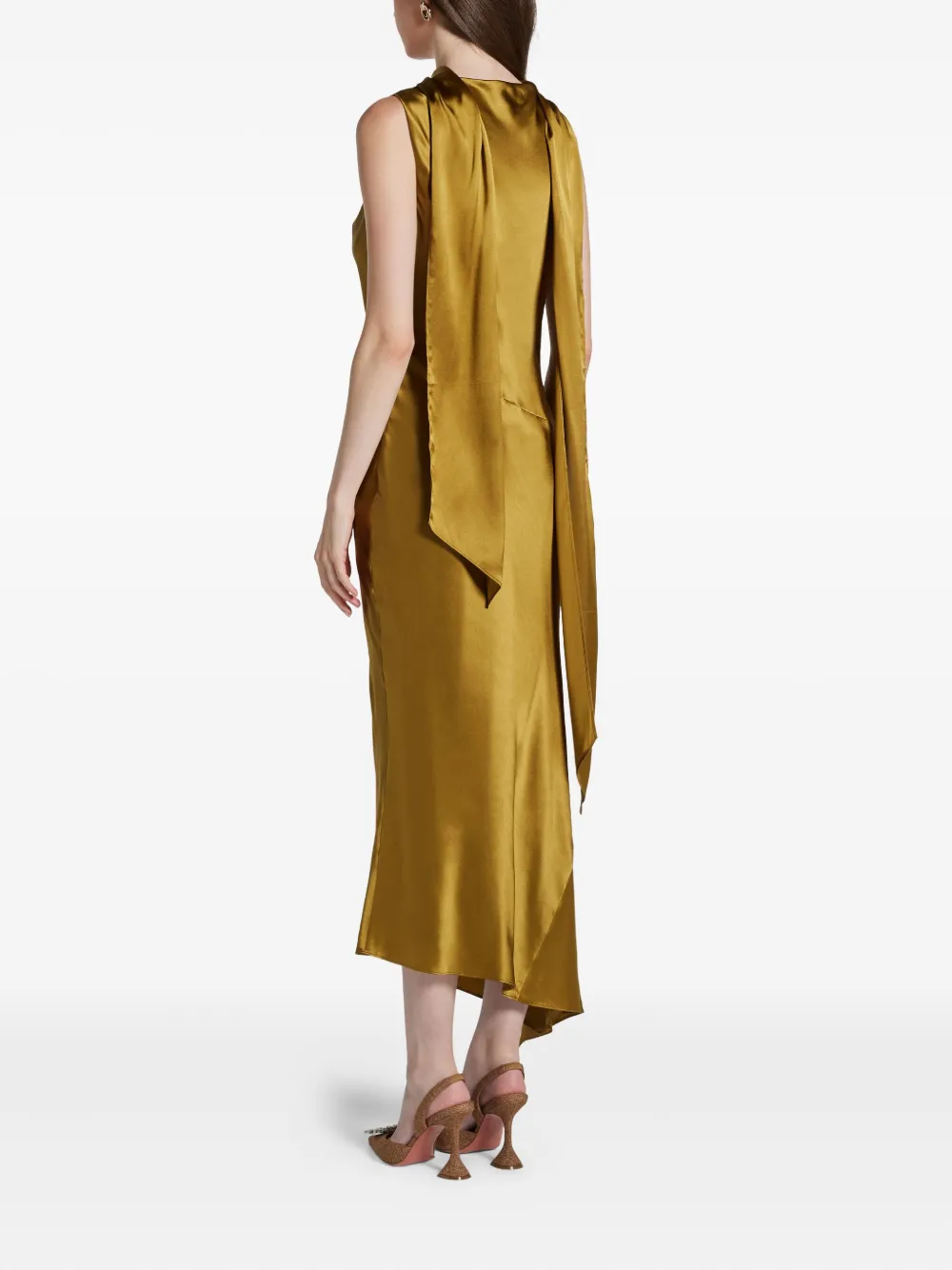 De La Vali Cowl-neck Asymmetric Dress In Gold