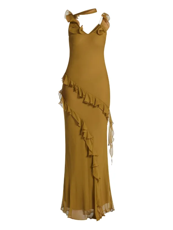 de la vali gold dress Ruffled | Brown SSDEC25