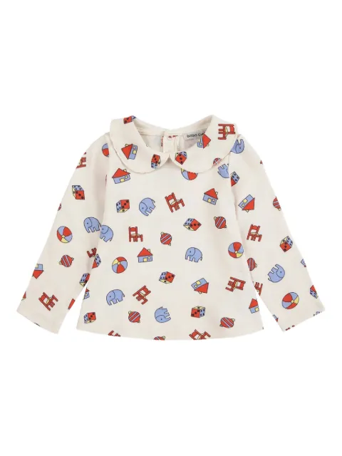 Bobo Choses Peter Pan collar toy-print top