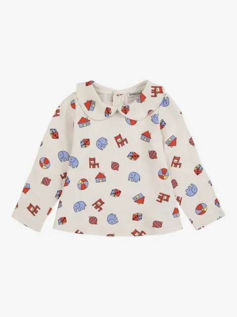 Bobo Choses Peter Pan collar toy-print top