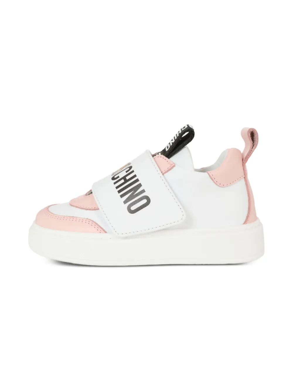 Moschino Kids logo-strap leather trainers White
