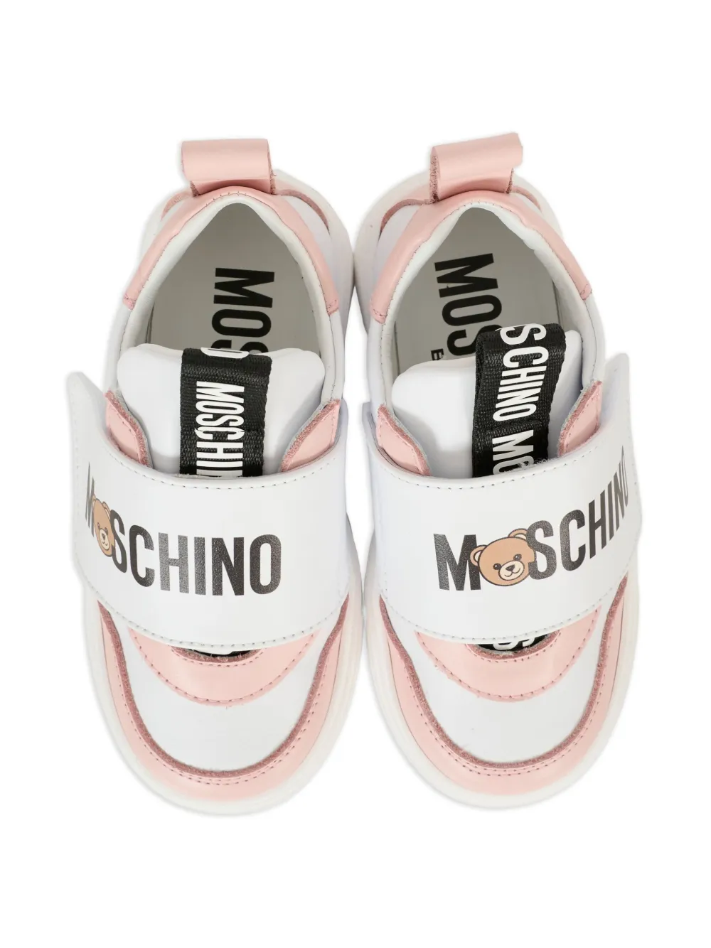 Moschino Kids logo-strap leather trainers White
