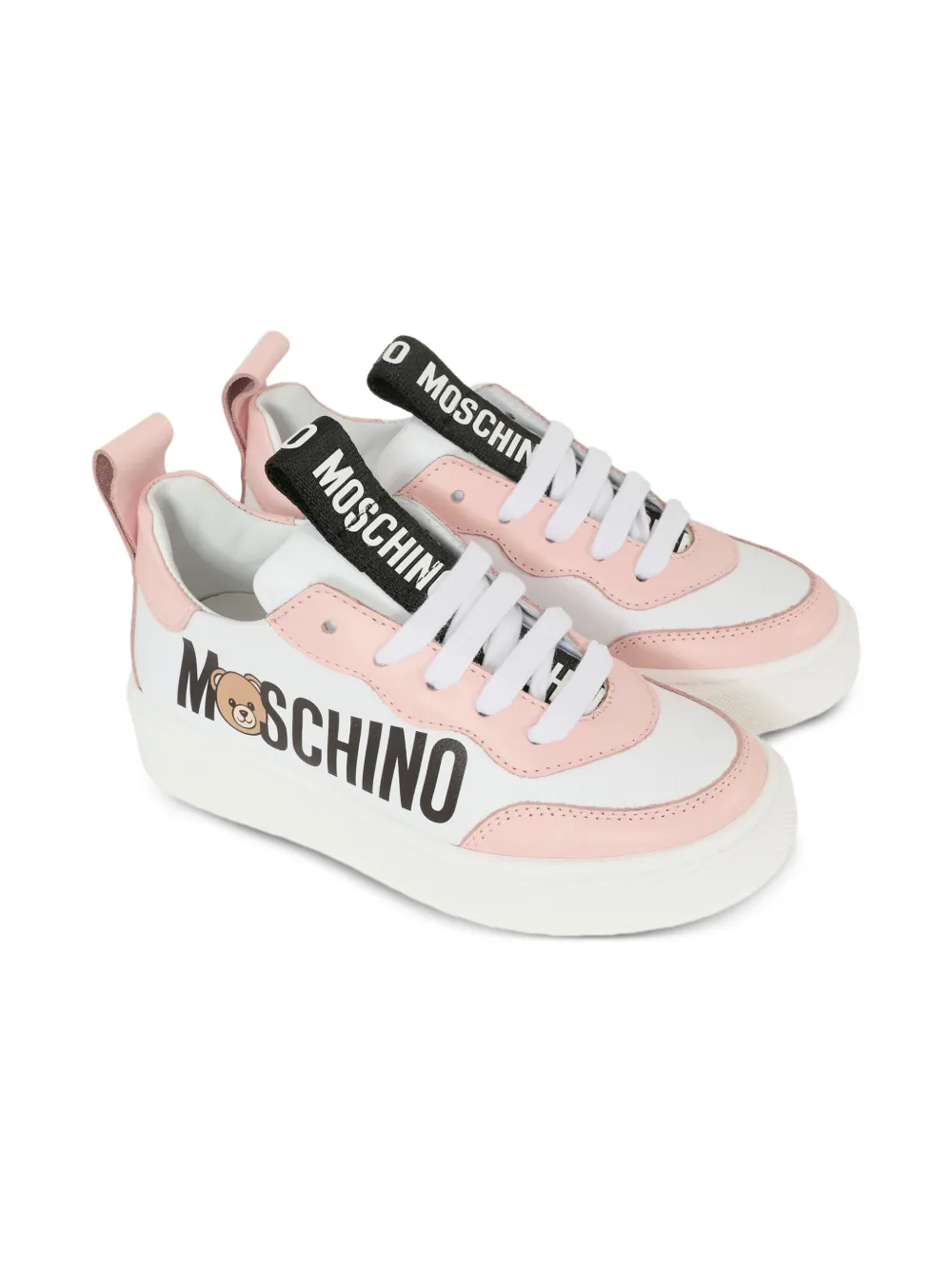 Moschino Kids teddy-logo leather trainers White