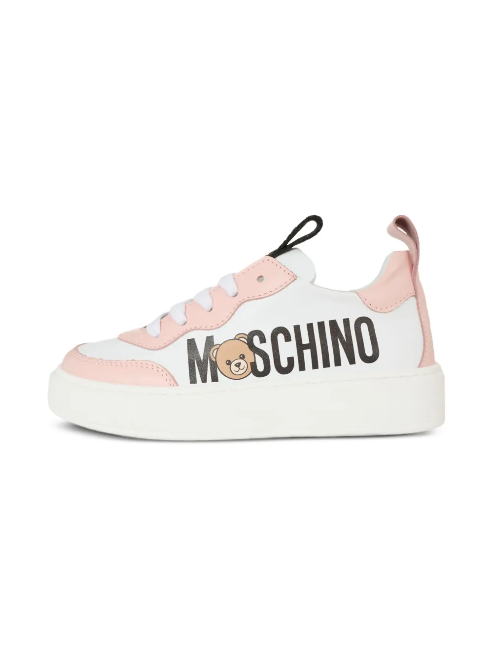 Moschino Kids teddy-logo leather trainers White