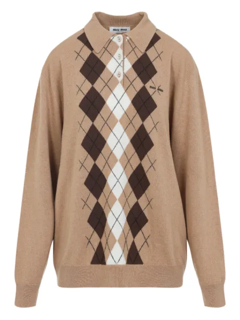 Miu Miu argyle polo-collar sweater