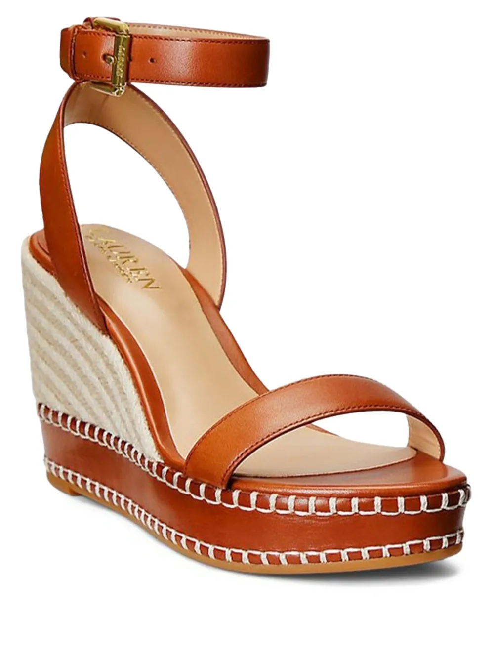 Ralph Lauren 70mm Leather Ankle-strap Wedge Sandals