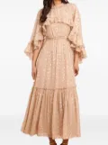 Needle & Thread Harper cape-sleeve ruffled midi dress - Neutrals
