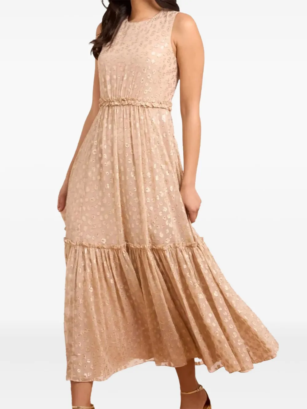 Needle & Thread Harper midi-jurk met capemouwen en ruches Beige