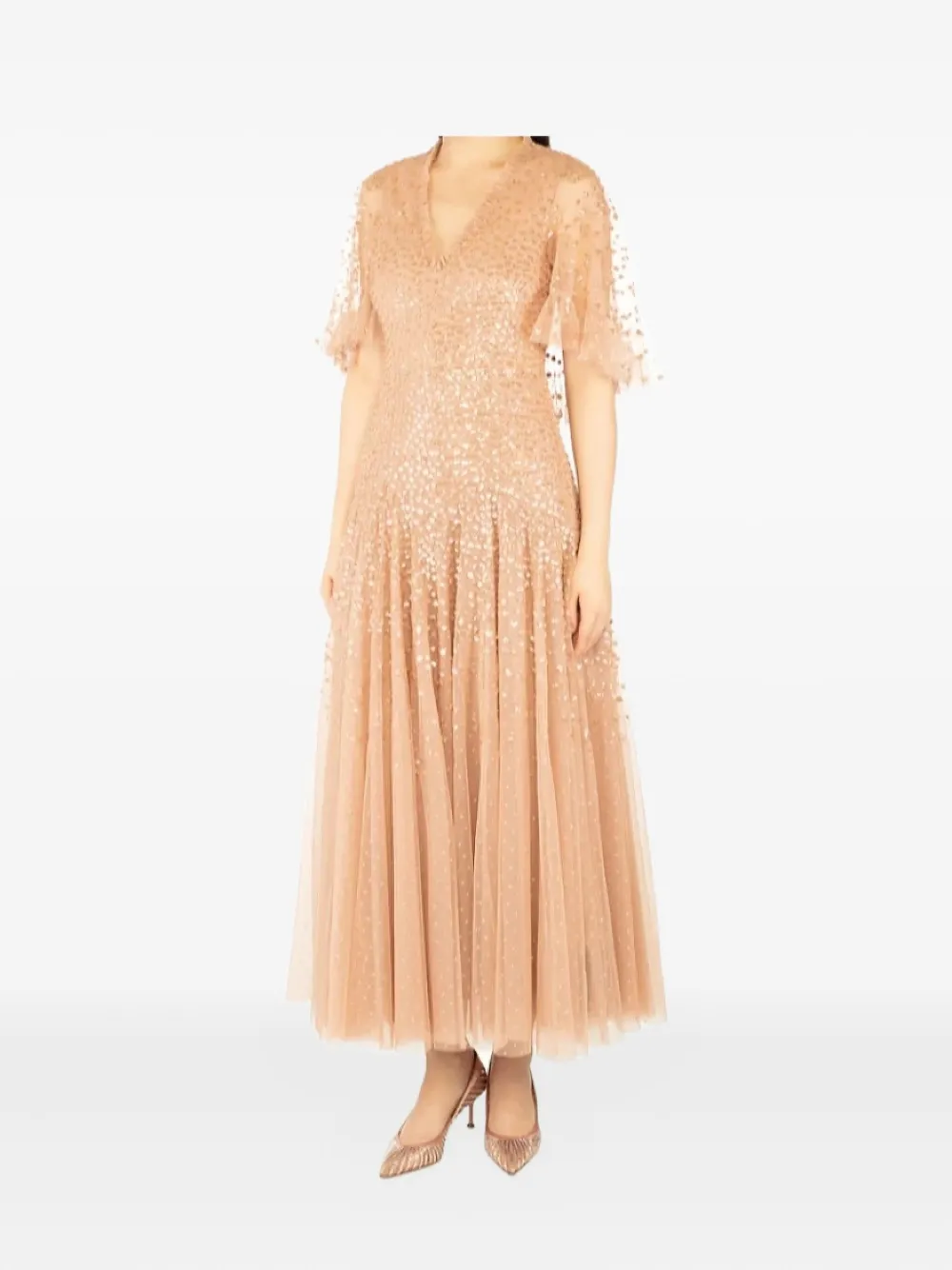 Needle & Thread Leila Dot V-neck Maxi Dress In Neutral