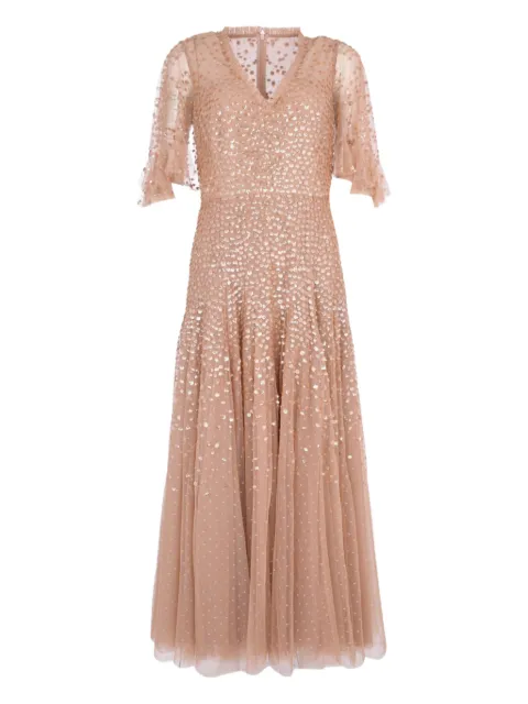 Needle & Thread Dappled Sequin Cape V-neck maxi dress