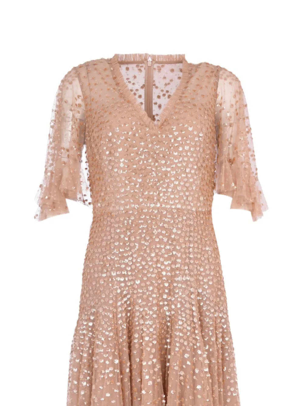 Needle & Thread Leila Dot maxi-jurk met V-hals Beige