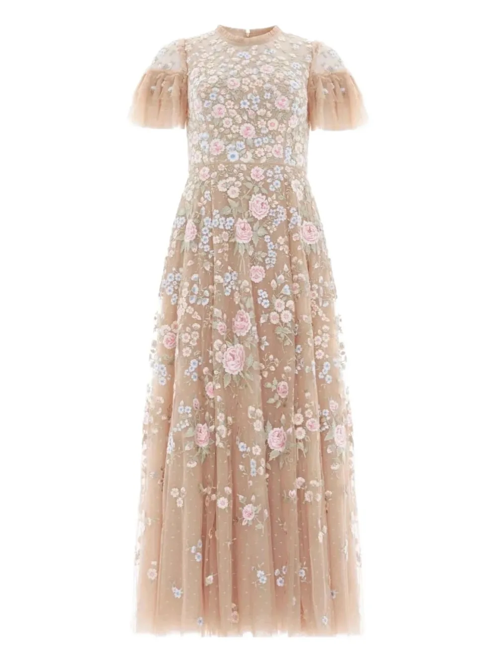 Needle & Thread Antoinettes Embroidered-sequins Ruffled Midi Dress In Neutral