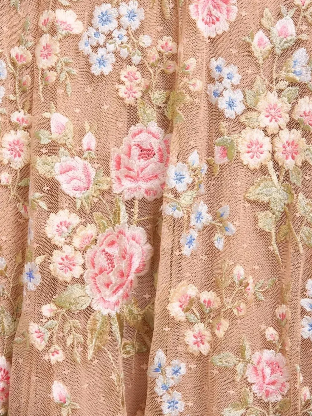 Needle & Thread Antoinettes midi-jurk met geborduurde pailletten en ruches Beige