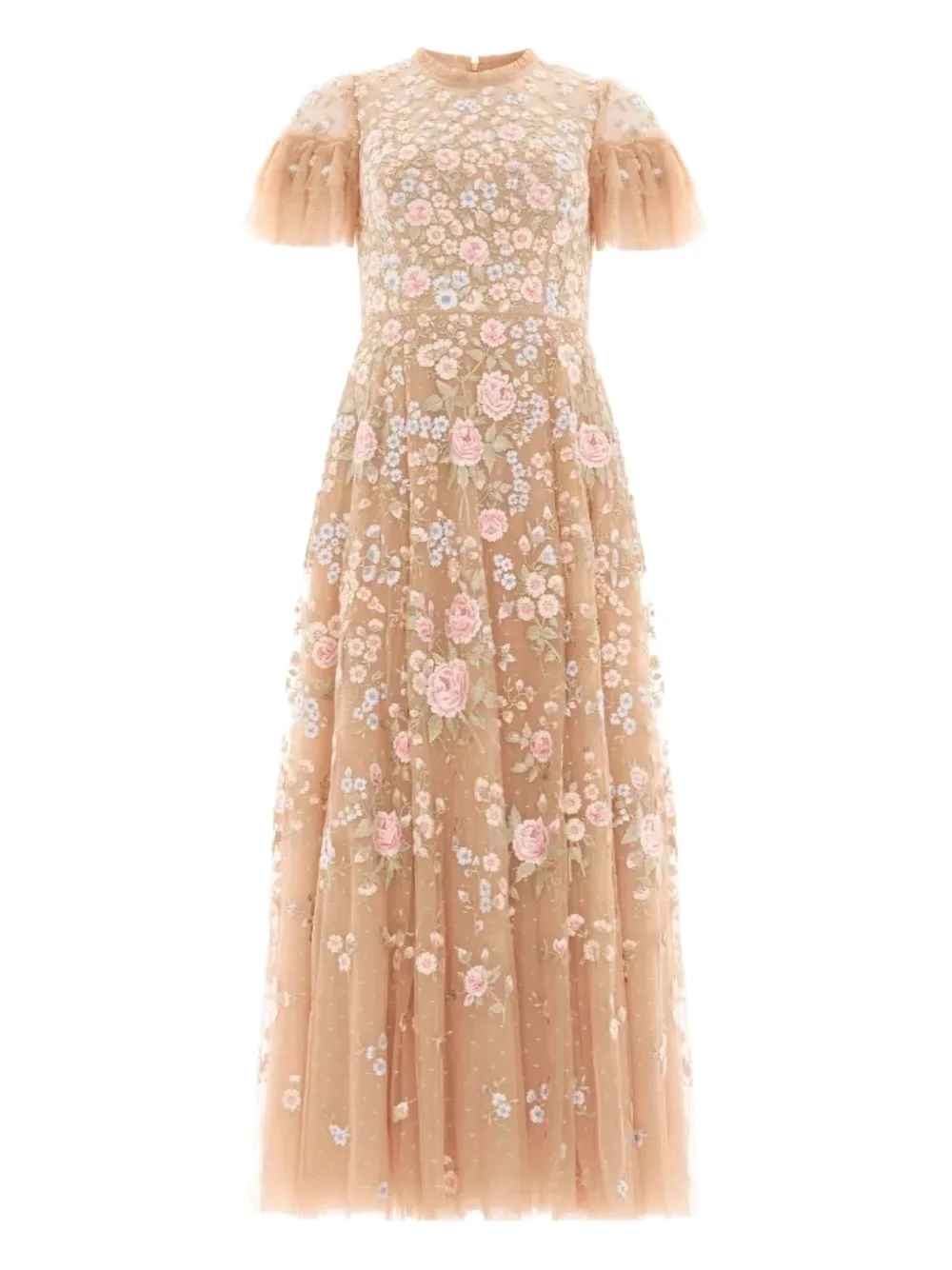Needle & Thread Antoinettes embroidered-sequins ruffled midi dress | Neutrals | Image 1