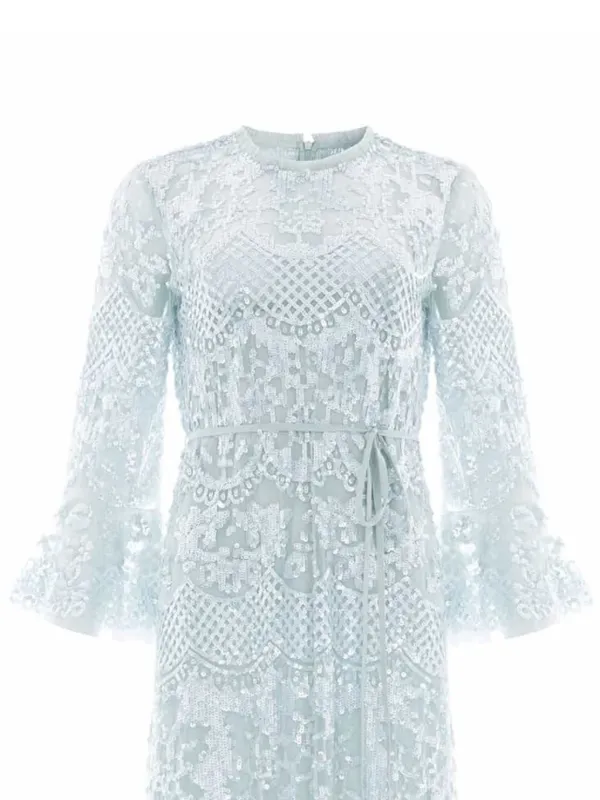 Needle & Thread Snowdrop sequin-embellished bell-sleeve Dress | Blue |  FARFETCH