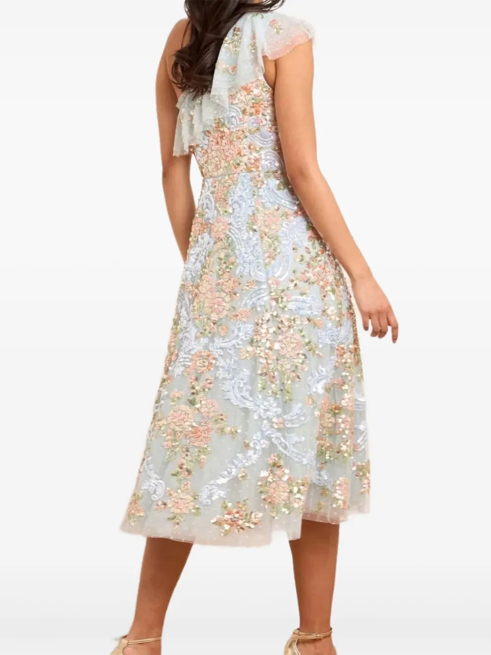 Needle & Thread Ruffled One-shoulder Sequin-embellished Midi Dress In Multi