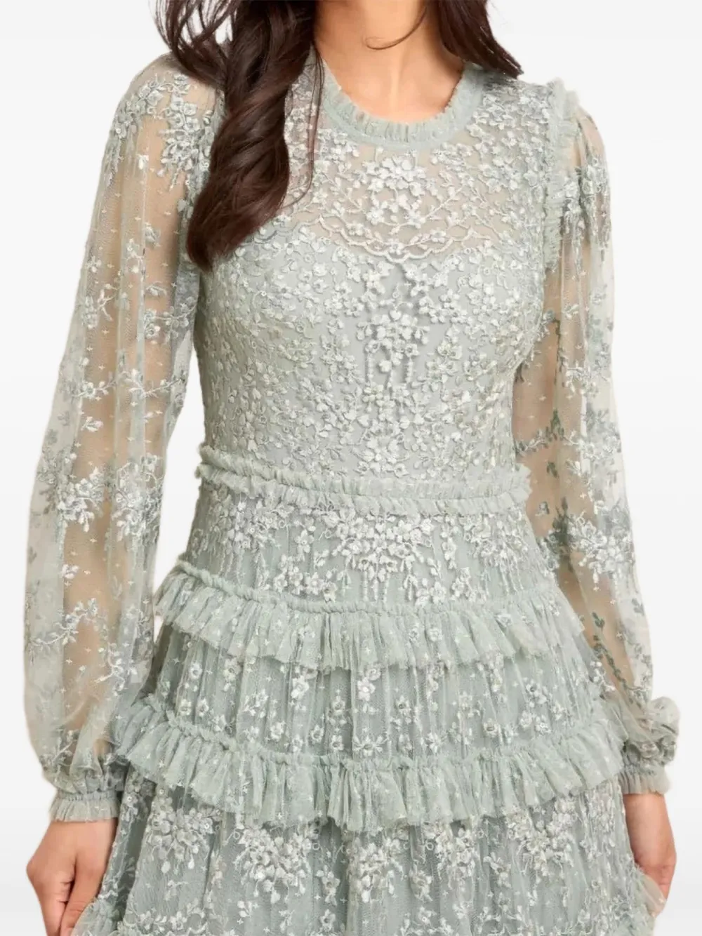Needle & Thread Blossom lace ruffled maxi dress - Groen