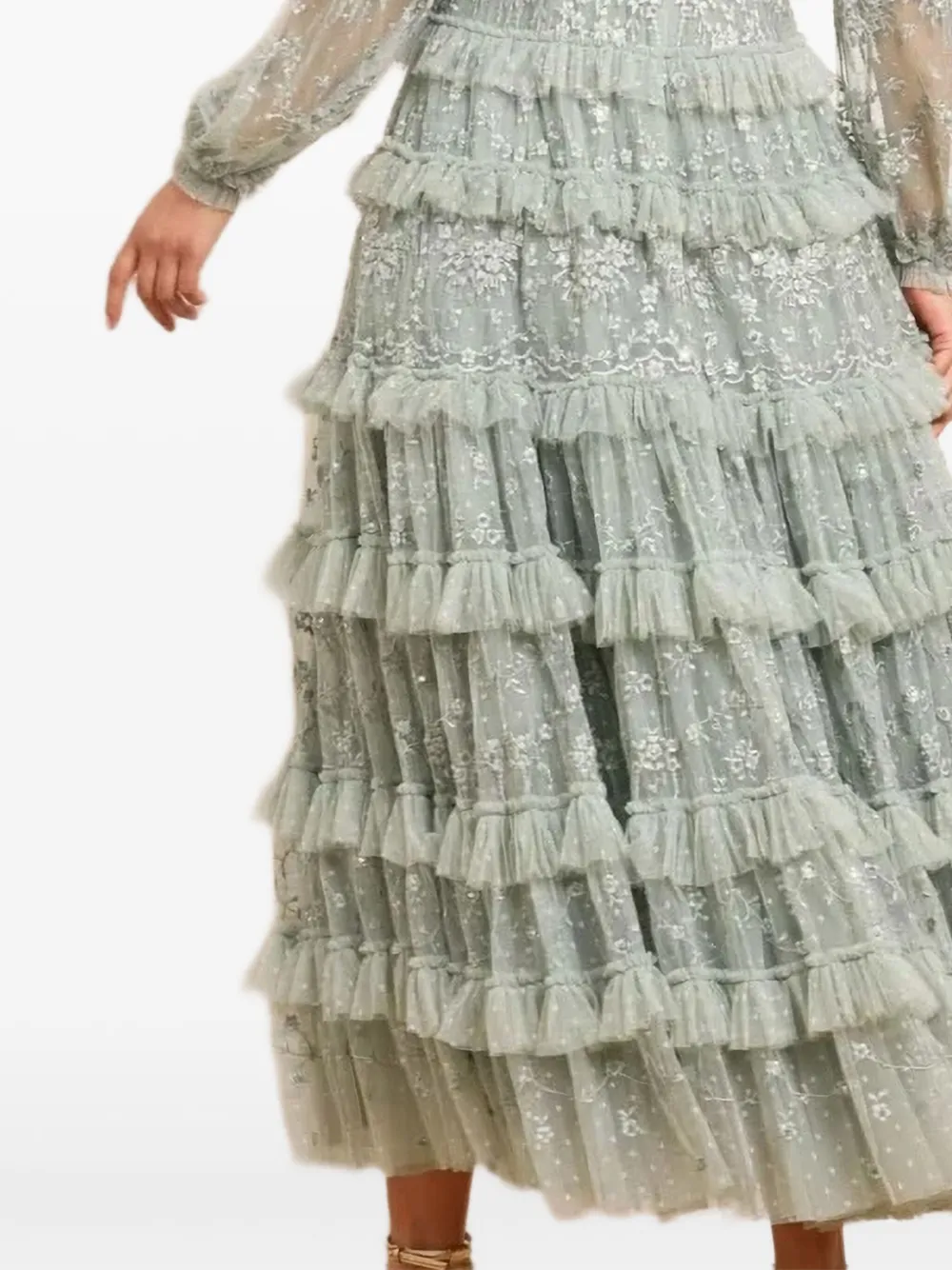 Needle & Thread Blossom kanten maxi-jurk met ruches Groen