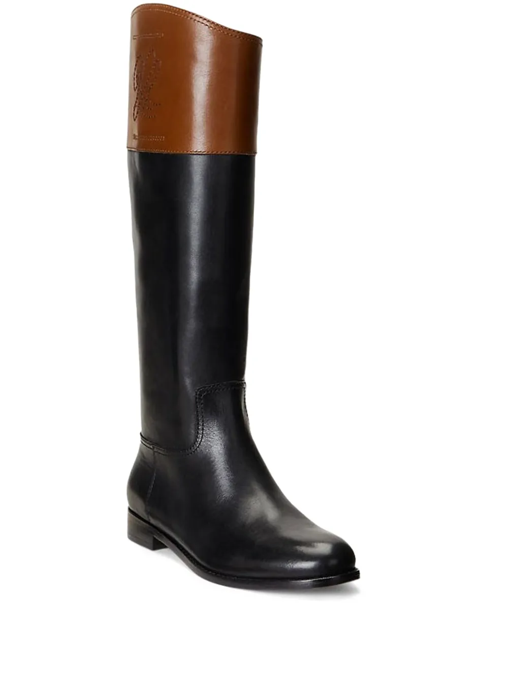 Ralph Lauren Leather Two-tone Boots In Black