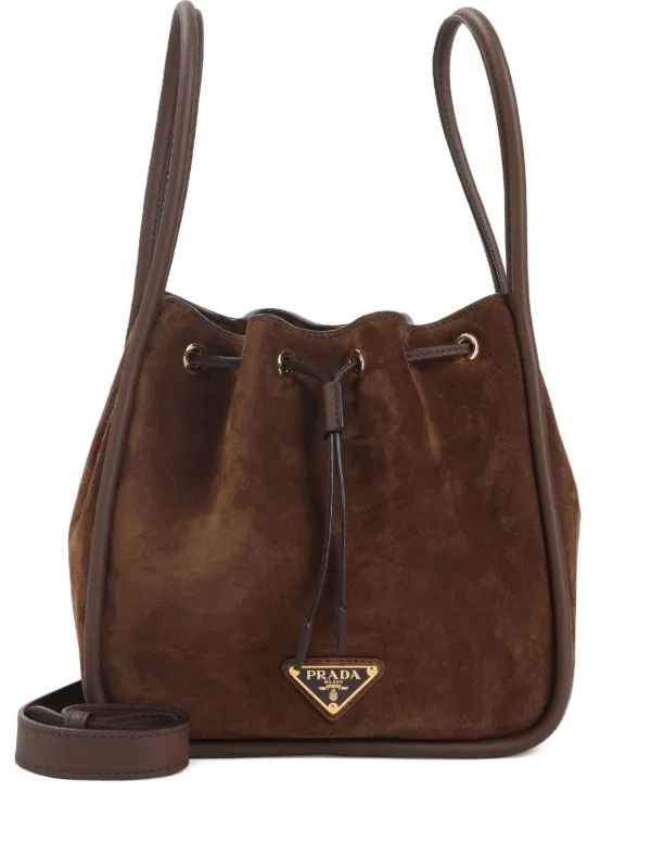 Prada Brown Suede Leather Drawstring Backpack Prada Mariner Small suede bucket bag in brown - Prada  main image 3