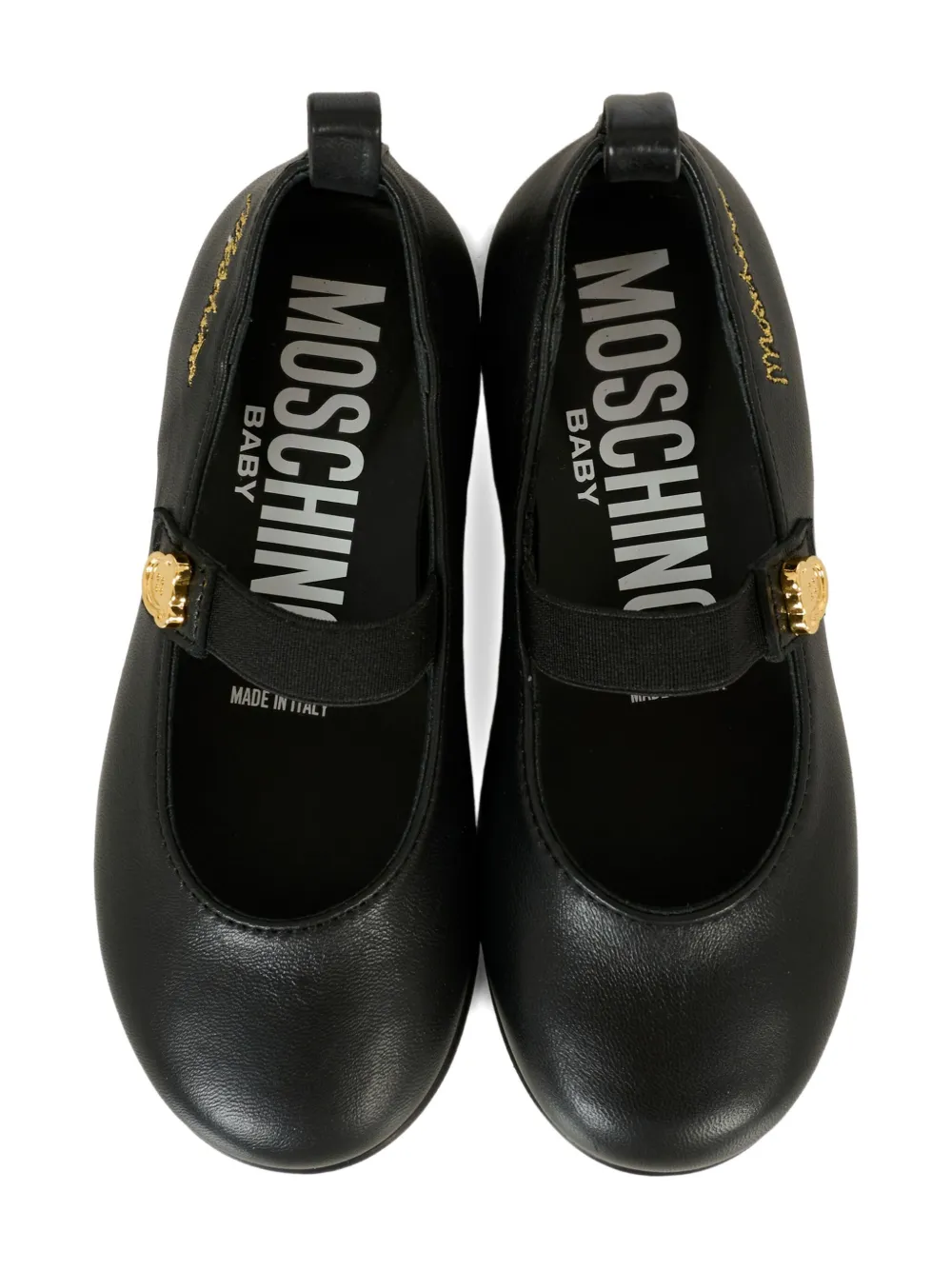 Moschino Kids embroidered-logo ballerina shoes Black