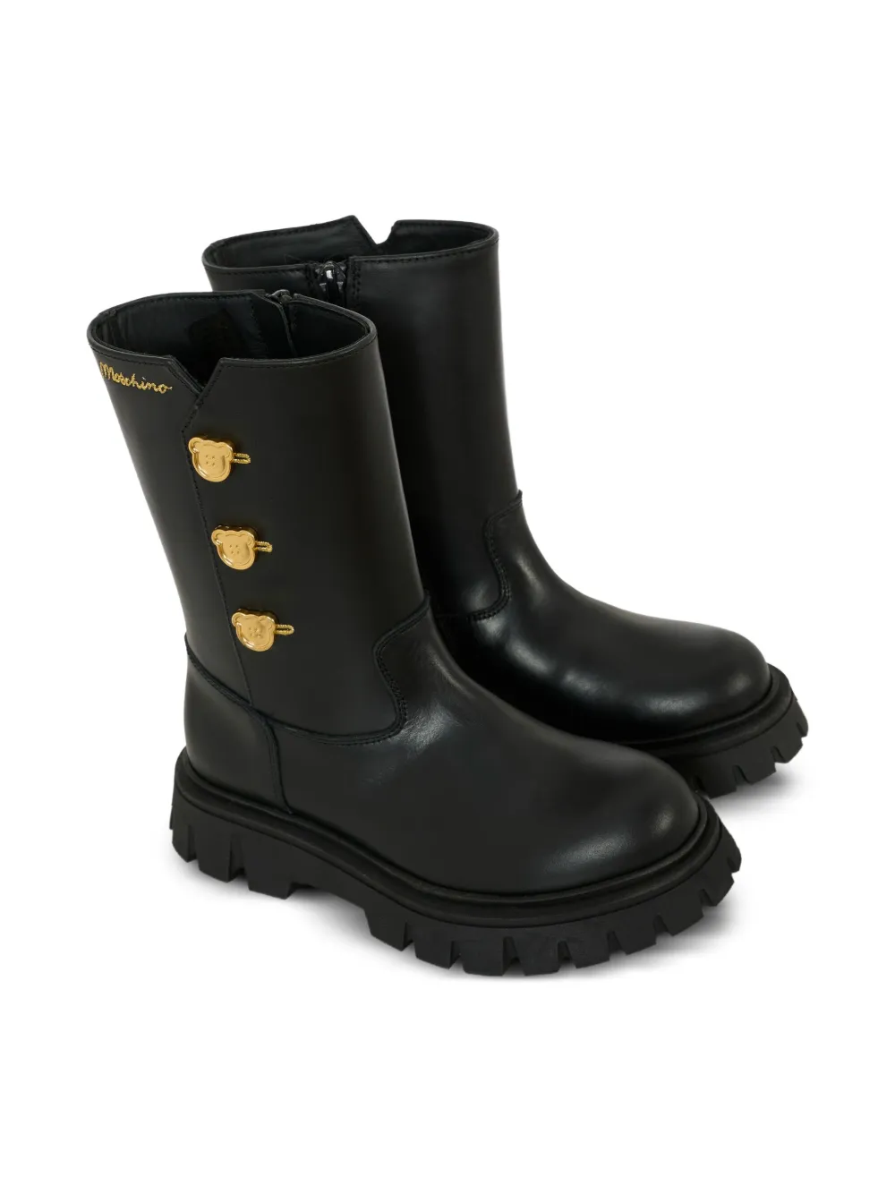 Moschino Kids bear-button chunky-sole boots Black