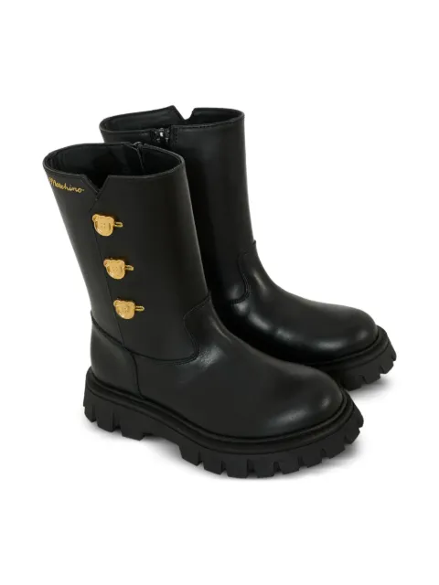Moschino Kids bear-button chunky-sole boots