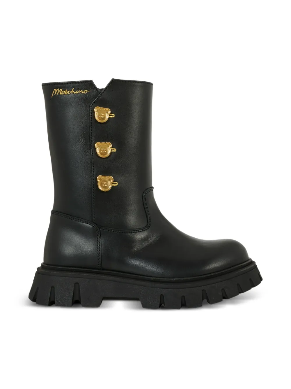 Moschino Kids bear-button chunky-sole boots Black