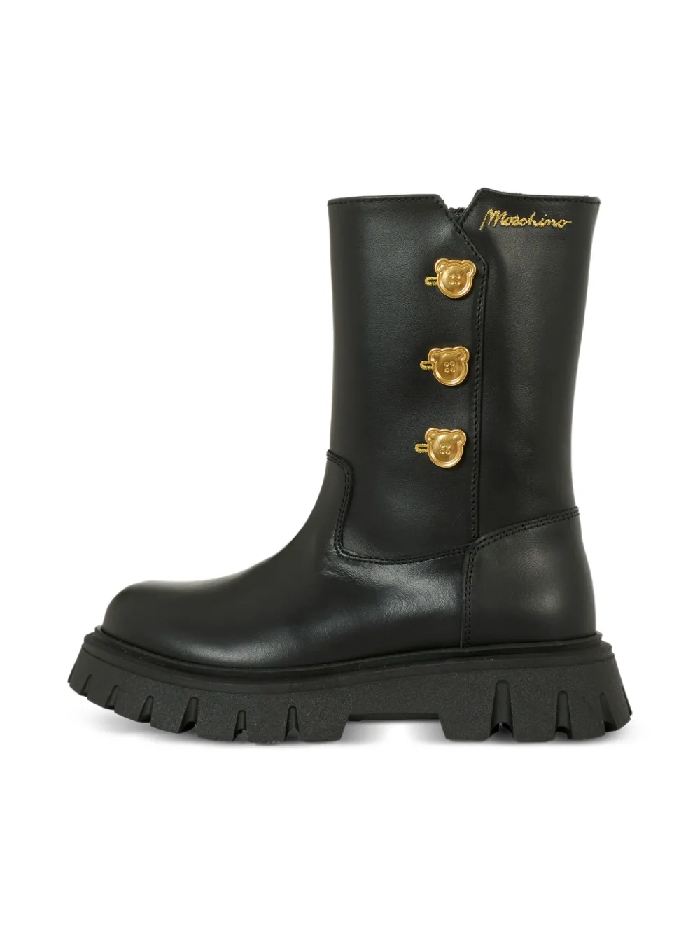 Moschino Kids bear-button chunky-sole boots Black