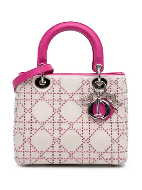 Christian Dior Pre-Owned 2012 ミディアム ラムスキン カナージュ ステッチ レディ ディオール サッチェルバッグ