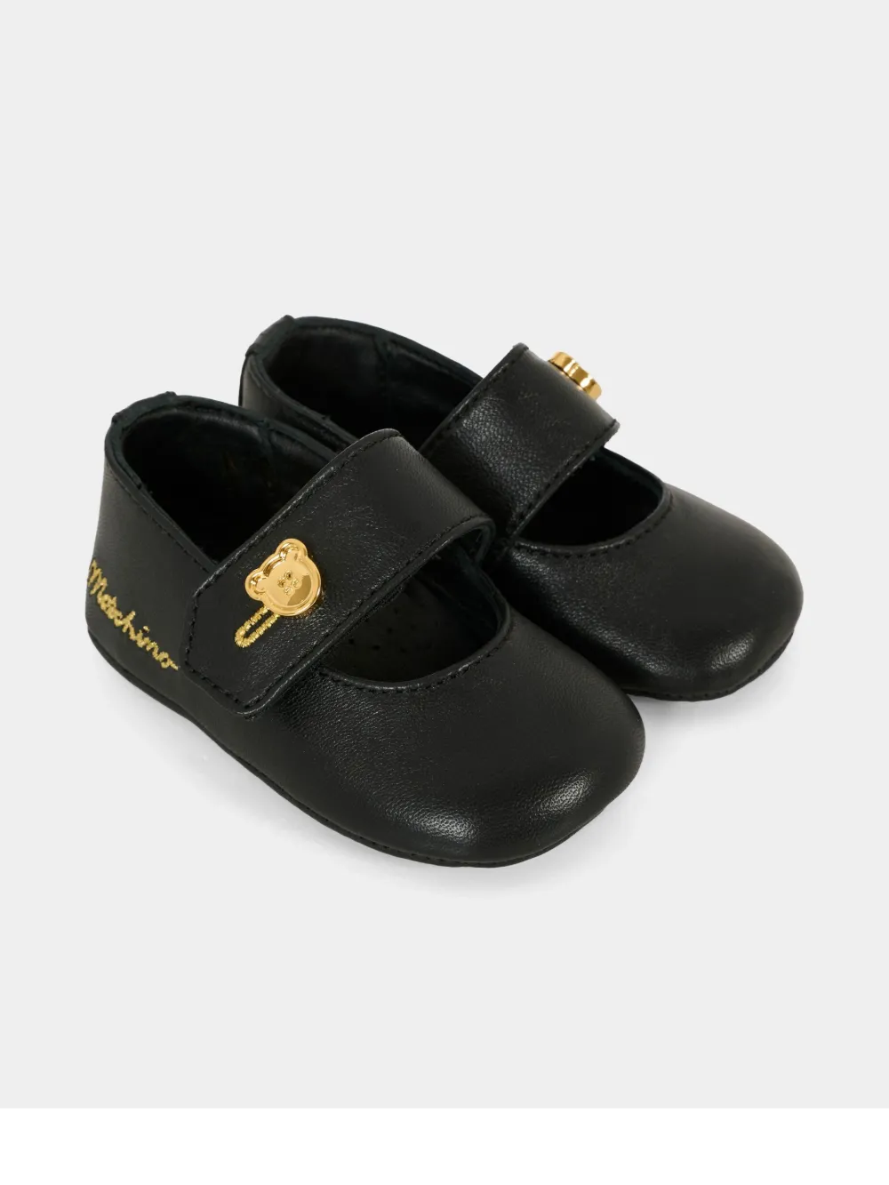 Moschino Kids embroidered-logo ballerina shoes - Nero