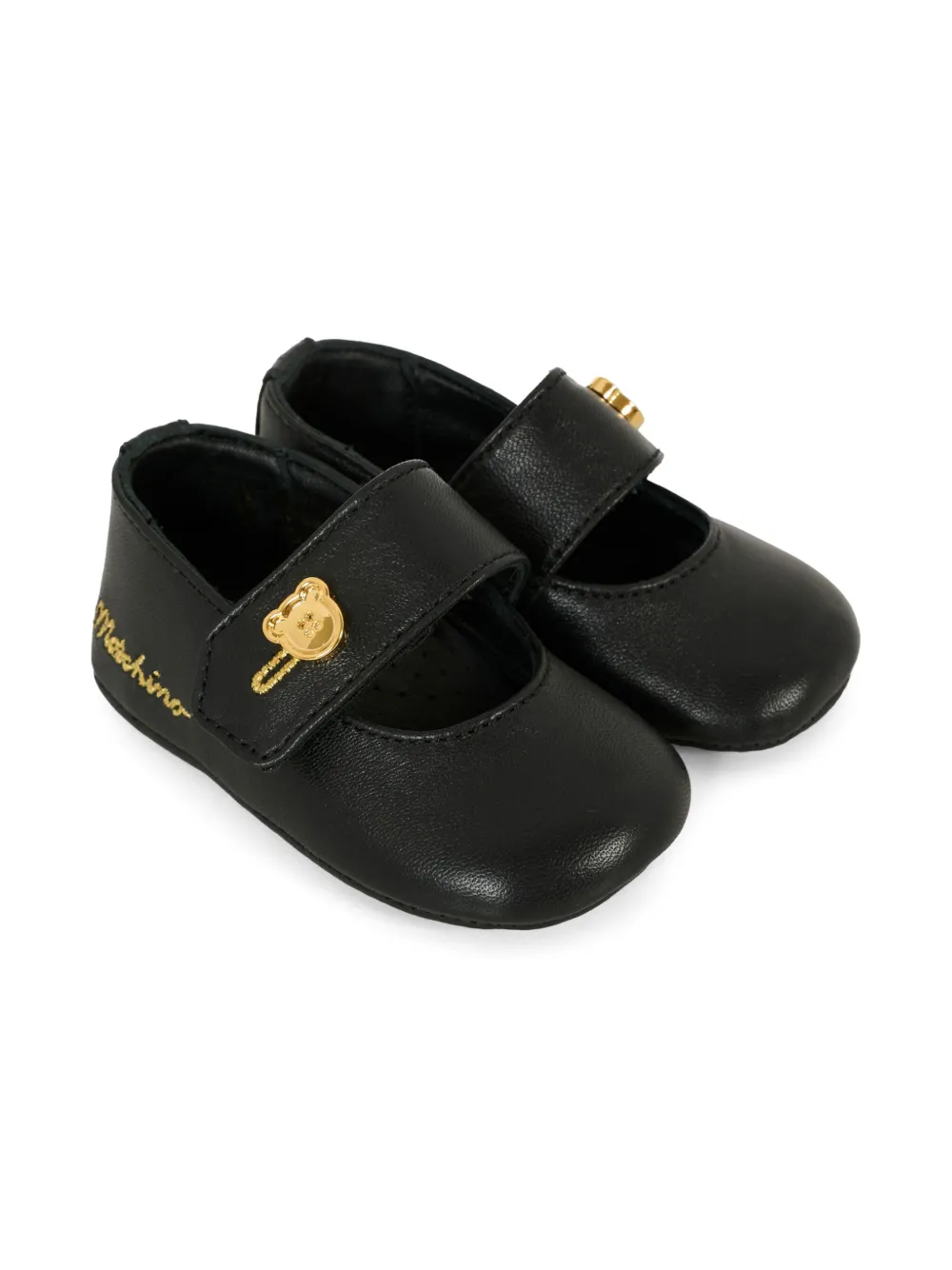 Moschino Kids embroidered-logo ballerina shoes Black
