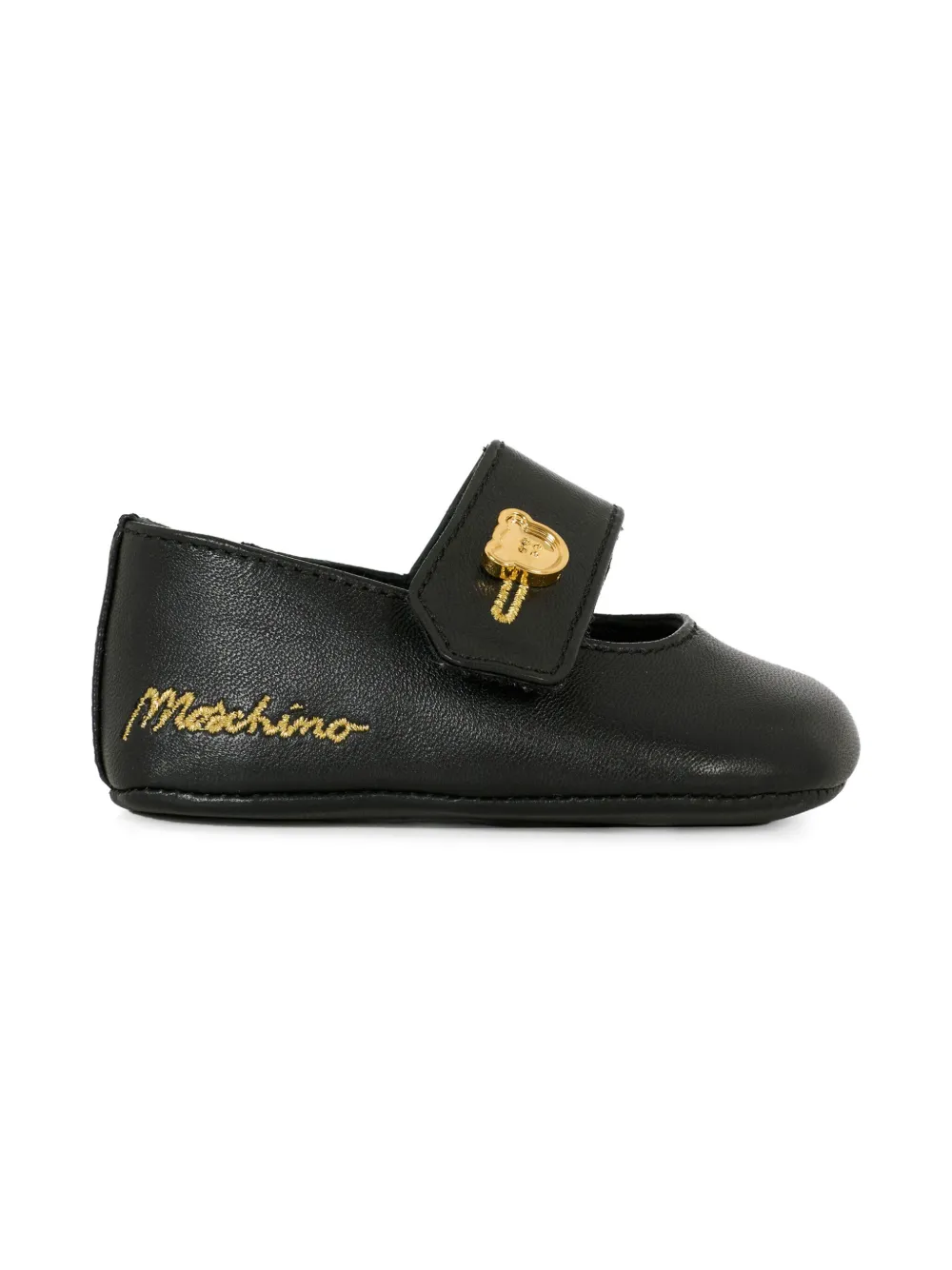 Moschino Kids embroidered-logo ballerina shoes Black